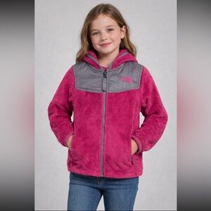 The North Face Girls Pink W/Gray Fleece Jacket Full Zip Hooded Cozy Warm Size 4T